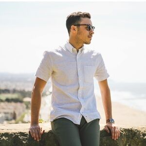 Apolis Global Citizen // Linen-Cotton Contrast Banker Shirt XL Coastal Old Money